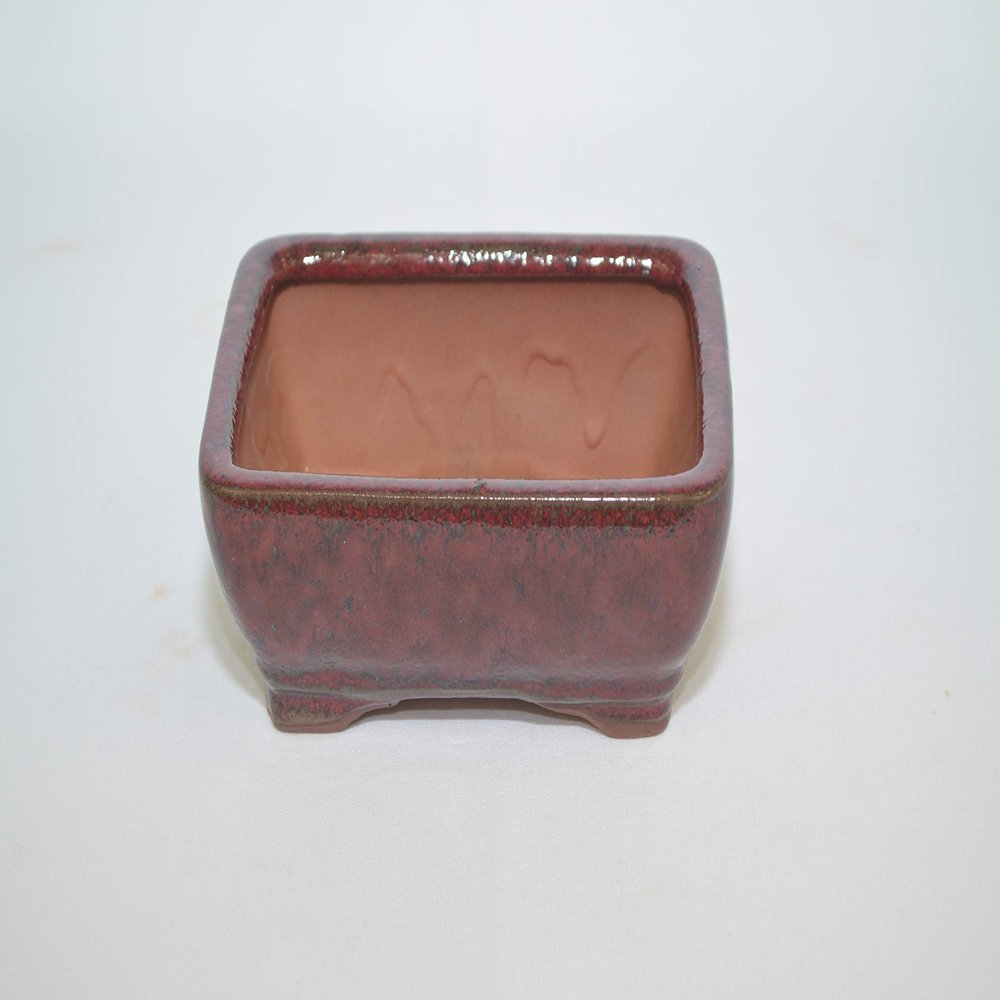 Bonsai Ceramic Pot 5" Burgundy Color, Rectangle Shape with draining Holes.