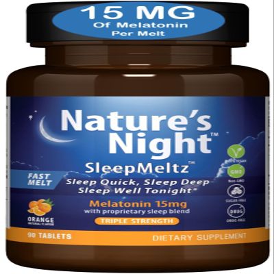 Zero Brands Nature's Night Triple Strength Quick Dissolve Melatonin 15mg with Supportive Blend | Natural Orange Flavor | 90 Count | Sugar Free, Vegan, Non-GMO, Drug Free