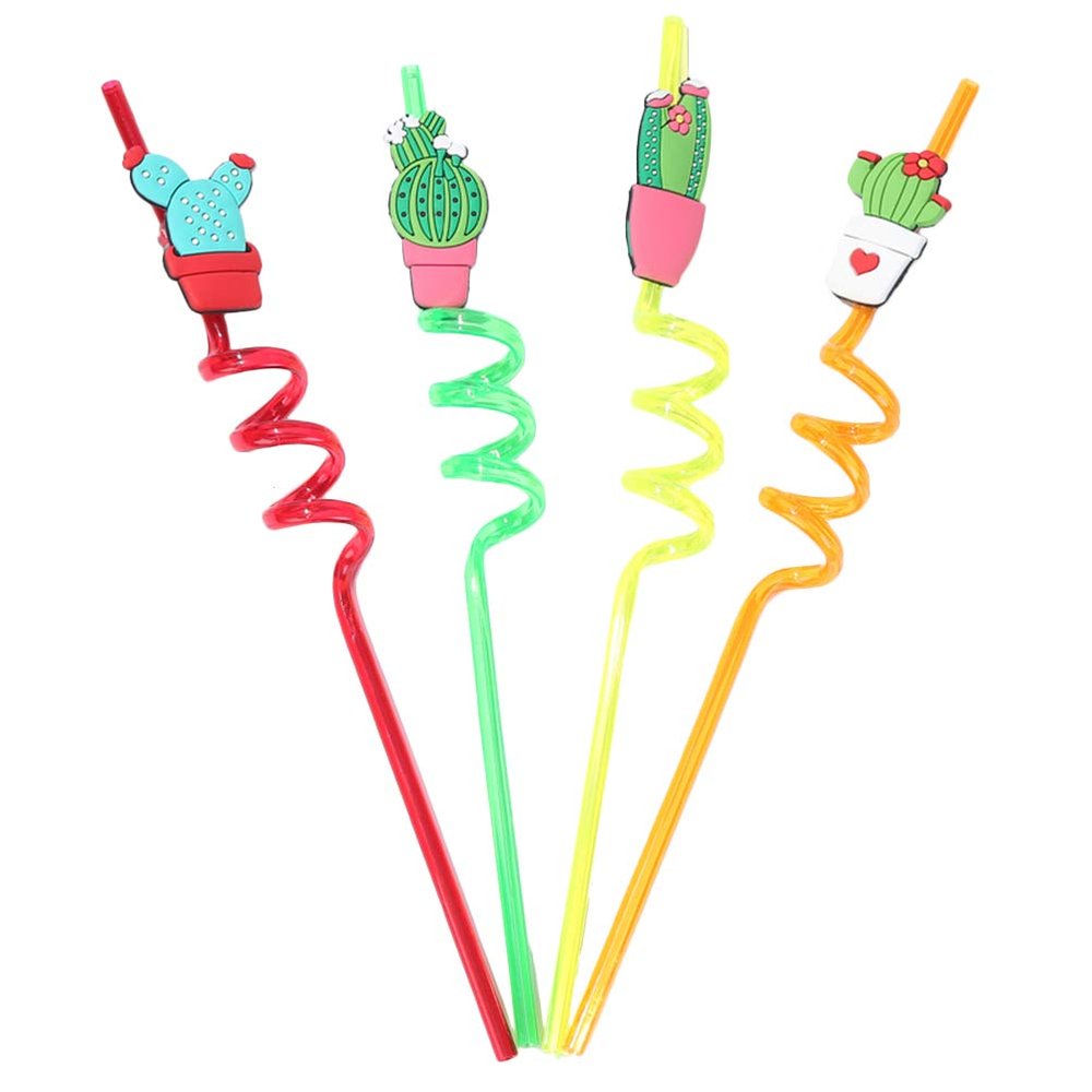 16PCS kids straws Drinking Straws Twists Swirl prickly pear child modeling