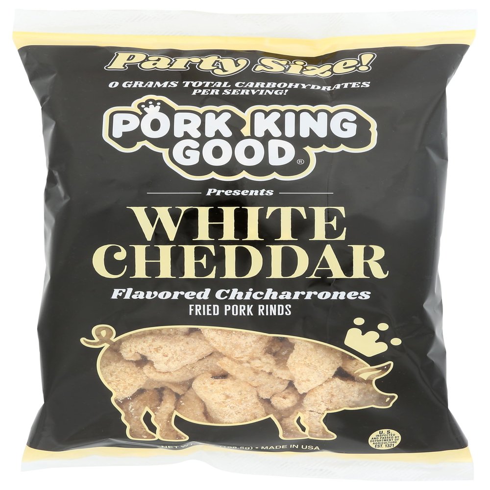 Pork King Good White Cheddar Pork Rinds 7 OZ FAMILY SIZE (Chicharrones - Snacks)