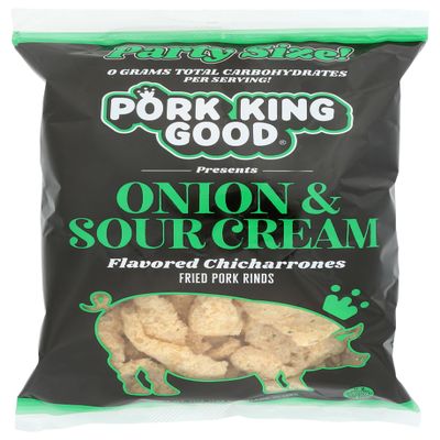 Pork King Good Onion & Sour Cream Pork Rinds 7 OZ FAMILY SIZE (Chicharrones - Keto Snacks)