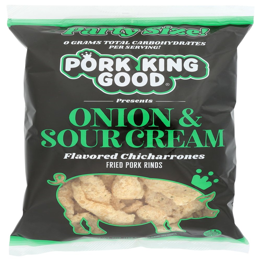 Pork King Good Onion & Sour Cream Pork Rinds 7 OZ FAMILY SIZE (Chicharrones - Keto Snacks)