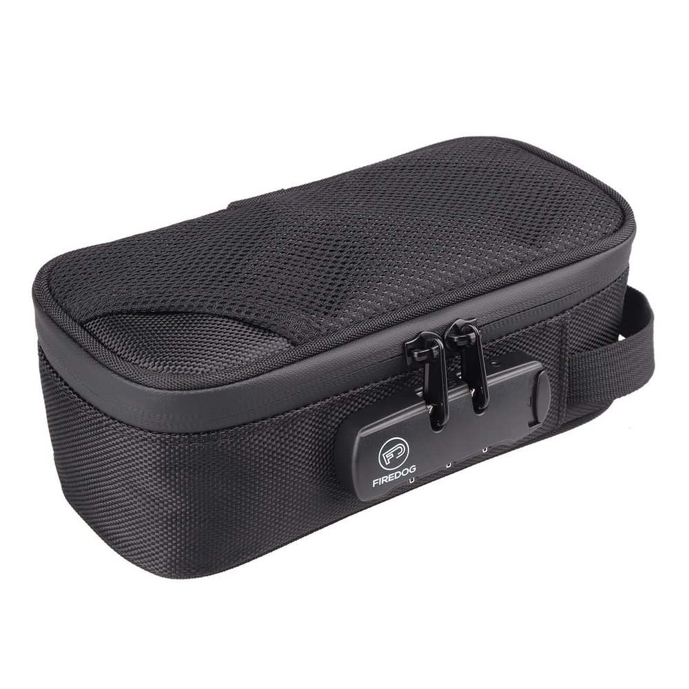 FIREDOG Smell Proof Bag with Lock, Carbon Lined Smell Proof Case Containers for Travel Storage (Black, 8x4x2.75 Inch)