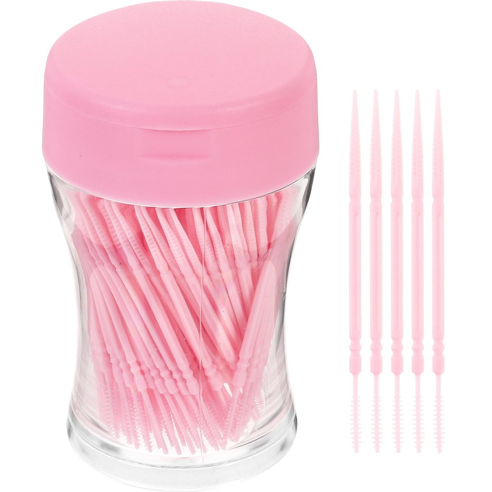 200pcs Double-Head Toothpicks Soft Plastic Oral Care Interdental Floss Cleaners Braces Brush,toothpicks(Pink)
