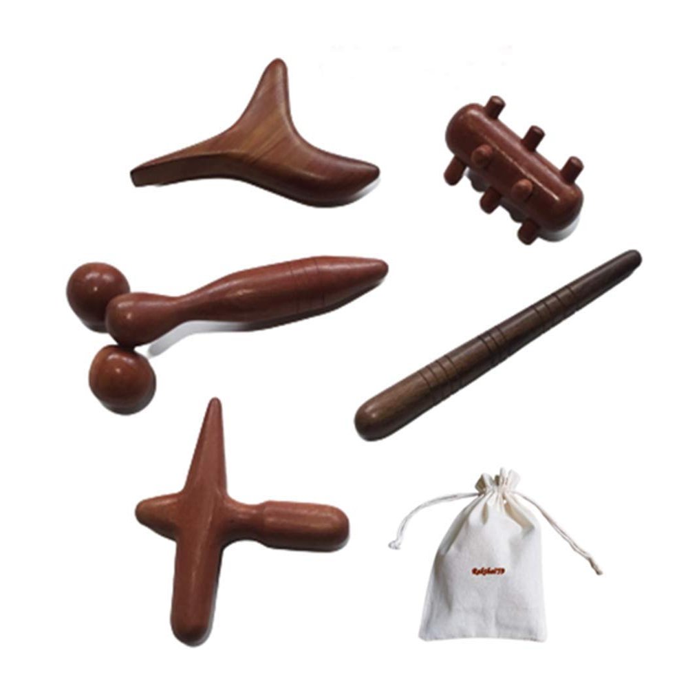 Cozinest Reflexology Traditional Wooden Thai Massager Tools Full Body Foot Stick Hook Back Spa Face Gua Sha Therapy Trigger Point Massage Tool Relieve Shoulder Pain Wood (Set of 5 Full Body Massage)