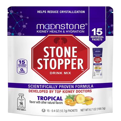 Moonstone Stone Stopper Drink Mix, Tropical, Kidney Stone Prevention, Calcium Oxalate Protector, Developed by Urologists to Improve Hydration and Support Kidney Health, 15 Day Supply