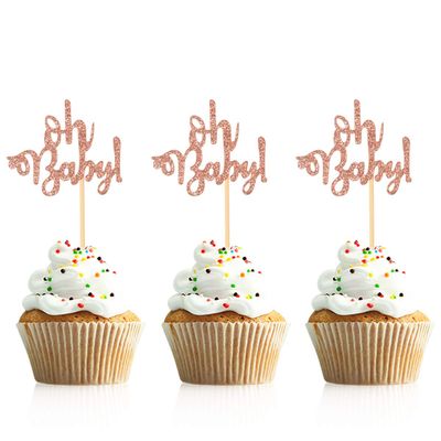 Donoter 48 Pcs Rose Gold Glitter Oh Baby Cupcake Topper Picks for Baby Shower Party Cake Decorations