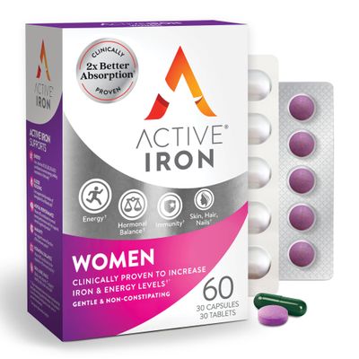 Active Iron Supplement 25mg + Multivitamin for Women  Clinically Proven to Increase Energy & Reduce Tiredness  Gentle, Non-Constipating Iron + Womens Multivitamin  30 Capsules + 30 Tablets