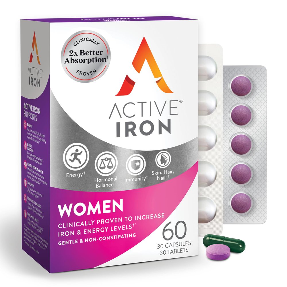 Active Iron Supplement 25mg + Multivitamin for Women  Clinically Proven to Increase Energy & Reduce Tiredness  Gentle, Non-Constipating Iron + Womens Multivitamin  30 Capsules + 30 Tablets