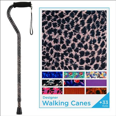 Nova Joy Designer Offset Walking Cane for Seniors - Unisex Adjustable Lightweight Aid with Foam Handle, Wrist Strap and Anti-Rattle Lock - Essential Mobility Support - Leopard