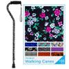 Nova Joy Designer Offset Walking Cane for Seniors - Unisex Adjustable Lightweight Aid with Foam Handle, Wrist Strap and Anti-Rattle Lock - Essential Mobility Support - Black with Flowers view 1