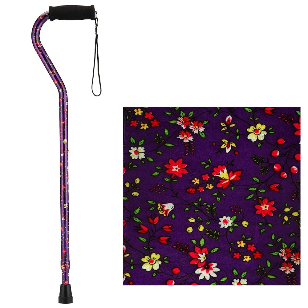 Nova Joy Designer Offset Walking Cane for Seniors - Unisex Adjustable Lightweight Aid with Foam Handle, Wrist Strap and Anti-Rattle Lock - Essential Mobility Support - Purple Bliss
