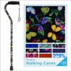 Nova Joy Designer Offset Walking Cane for Seniors - Unisex Adjustable Lightweight Aid with Foam Handle, Wrist Strap and Anti-Rattle Lock - Essential Mobility Support - Butterfly view 1