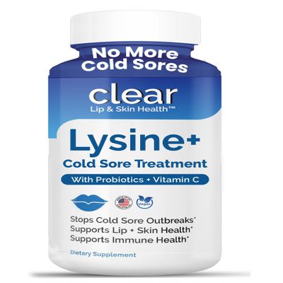 Lysine Cold Sore Treatment for Lips with Pre-Probiotics & VIT C | 1 Month Supply | Supercharged Lysine Capsules with Rhamnosus & Acidophilus for Cold Sores Relief, Skin + Gut Health & Immune Support