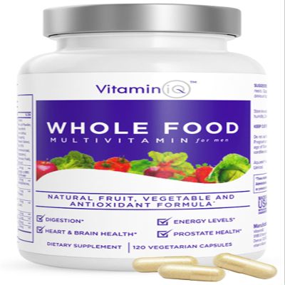 VitaminIQ Whole Food Multivitamin for Men (120 Vegetarian Capsules)  Mens Daily Multivitamin with Calcium, Magnesium, Selenium, and Essential Vitamins A, B6, C, D3, E, and More