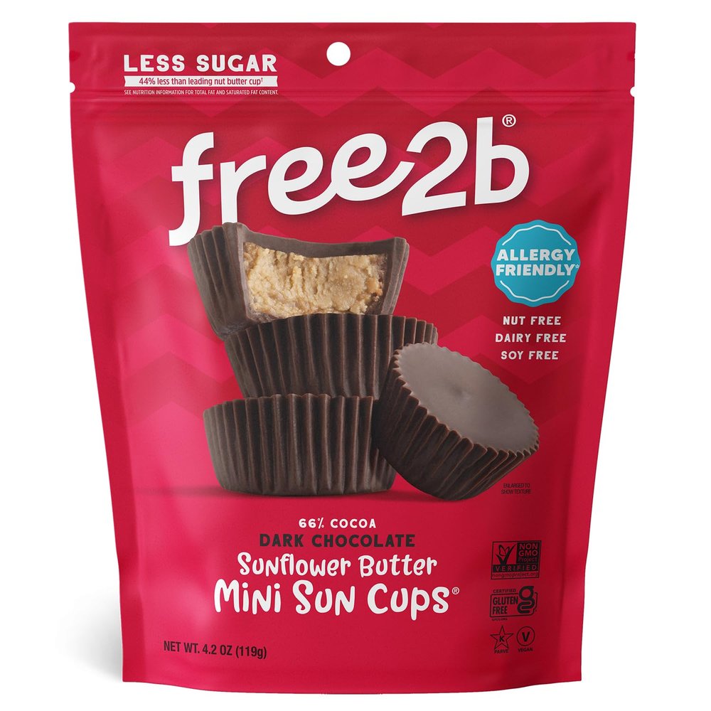 Free 2b Sunflower Butter Mini Sun Cups, School Safe and Allergy Friendly - Gluten-Free, Dairy-Free, Nut-Free, and Soy-Free - Dark Chocolate, 4.2 oz Resealable Bag (Pack of 3)