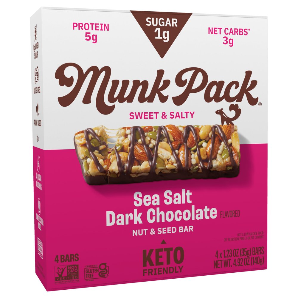 Munk Pack Keto Nut & Seed Bar, Sea Salt Dark Chocolate, 4 Count 1.23 oz