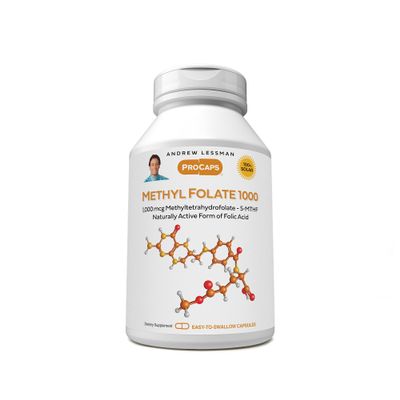 ANDREW LESSMAN Methyl Folate 1000mg - 240 Capsules - 1000 mcg L-Methyl Folate, Potent Levels of Essential Vitamin B9. Supports Healthy Heart, Brain, Immune and Pregnancy. Easy to Swallow Capsules