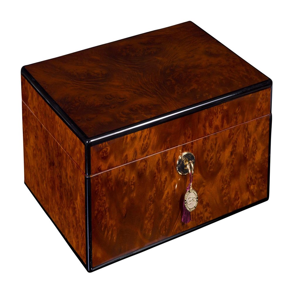Autographed Daniel Marshall 125 Cigar Humidor Burl with Lift out tray installed