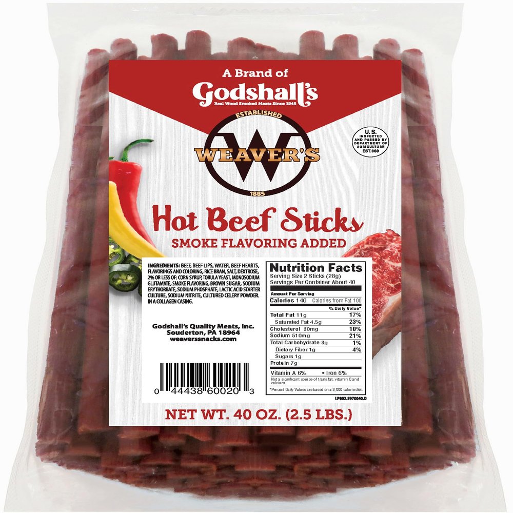 Weavers Hot Beef Sticks (80 hot & spicy 7 beef sticks per 40oz bag)