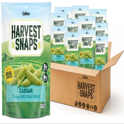 Harvest Snaps Green Pea Snack Crisps Caesar, 3.3 oz (Pack of 12). Plant-based | Baked, never fried | Certified Gluten-Free (Packaging May Vary)