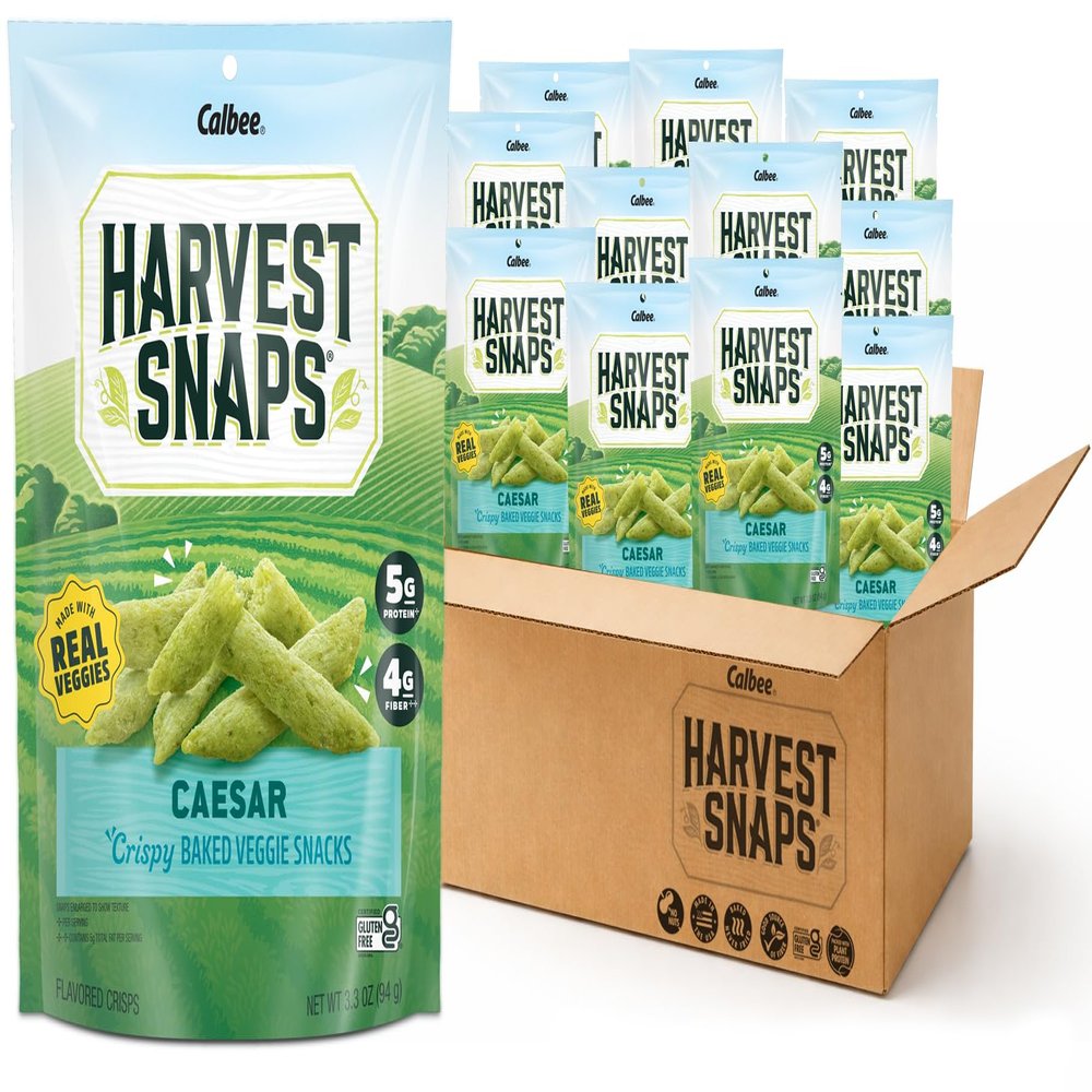 Harvest Snaps Green Pea Snack Crisps Caesar, 3.3 oz (Pack of 12). Plant-based | Baked, never fried | Certified Gluten-Free (Packaging May Vary)