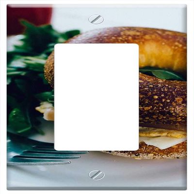 Switch Plate Single Rocker/GFCI - Breakfast Bagel Ham Egg Sandwich Snack Toasted