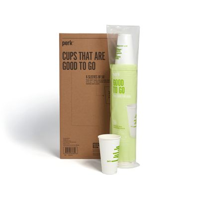 Perk Staples Compostable Paper Hot Cup, 16 Oz., White/Green (PK56221)