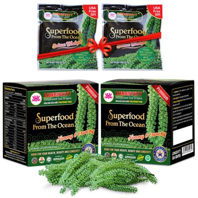 LONGEVITY Dehydrated Sea Grapes, 8.4 oz of (Pack of 12), Umibudo Green Caviar, Lato Seaweed | Enhance Health, Boosting Immune System, Valued Natural Gift From Sea (Original, 240g)