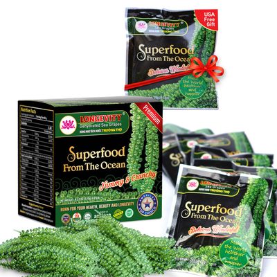 Longevity Dehydrated Sea Grapes, 4.23 oz of 6 packs, Umibudo Green Caviar, Lato Seaweed, Precious Gift From The Sea | Enhance Health, Boosting Immune System.