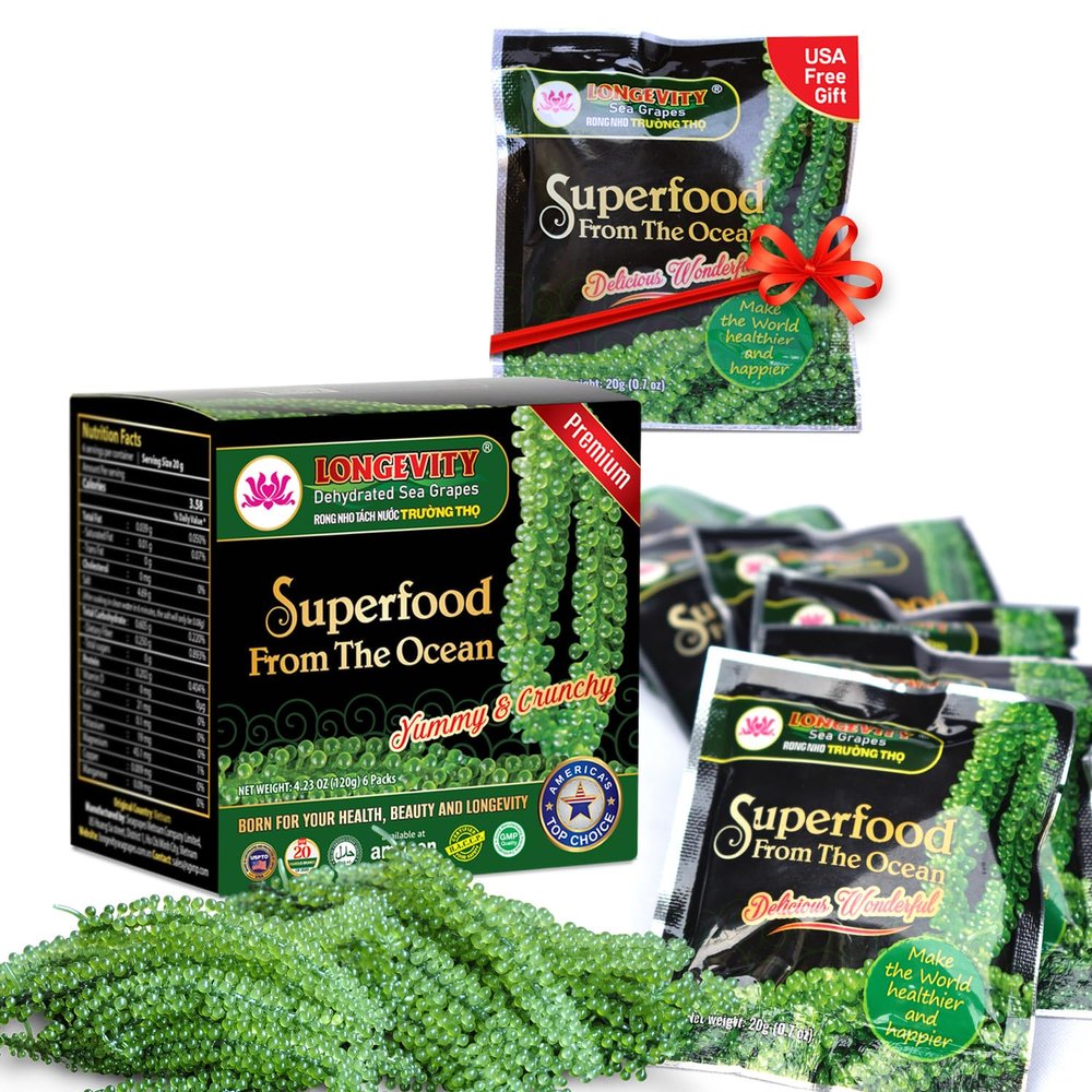Longevity Dehydrated Sea Grapes, 4.23 oz of 6 packs, Umibudo Green Caviar, Lato Seaweed, Precious Gift From The Sea | Enhance Health, Boosting Immune System.