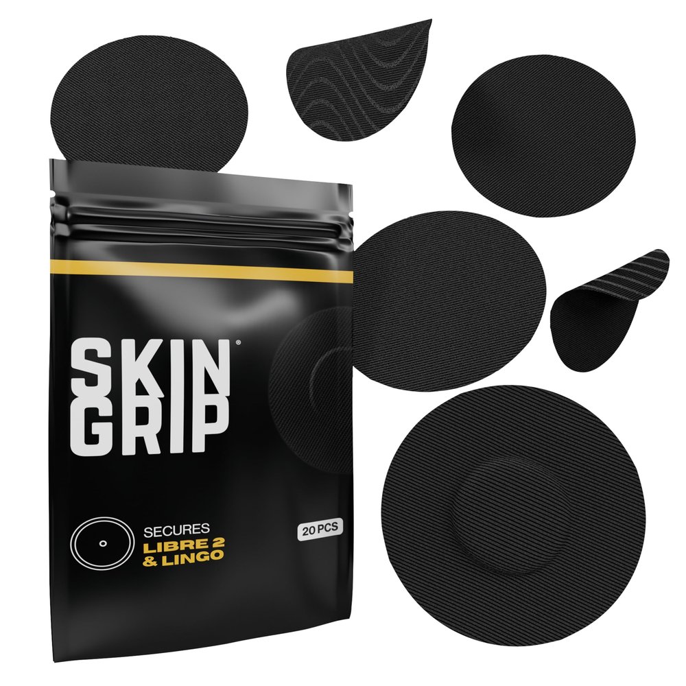 Skin Grip Adhesive Patches for Freestyle Libre 2 & Lingo CGM Waterproof & Sweatproof for 10-14 Days, Pre-Cut Adhesive Medical Tape, Sensor Cover 20 Pack, Black