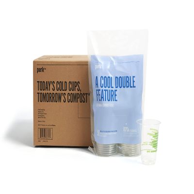 Perk Eco 12 Oz Compostable Plastic Cold Cups, 300 Count Disposable Cups for Cold Beverages, Clear/Green