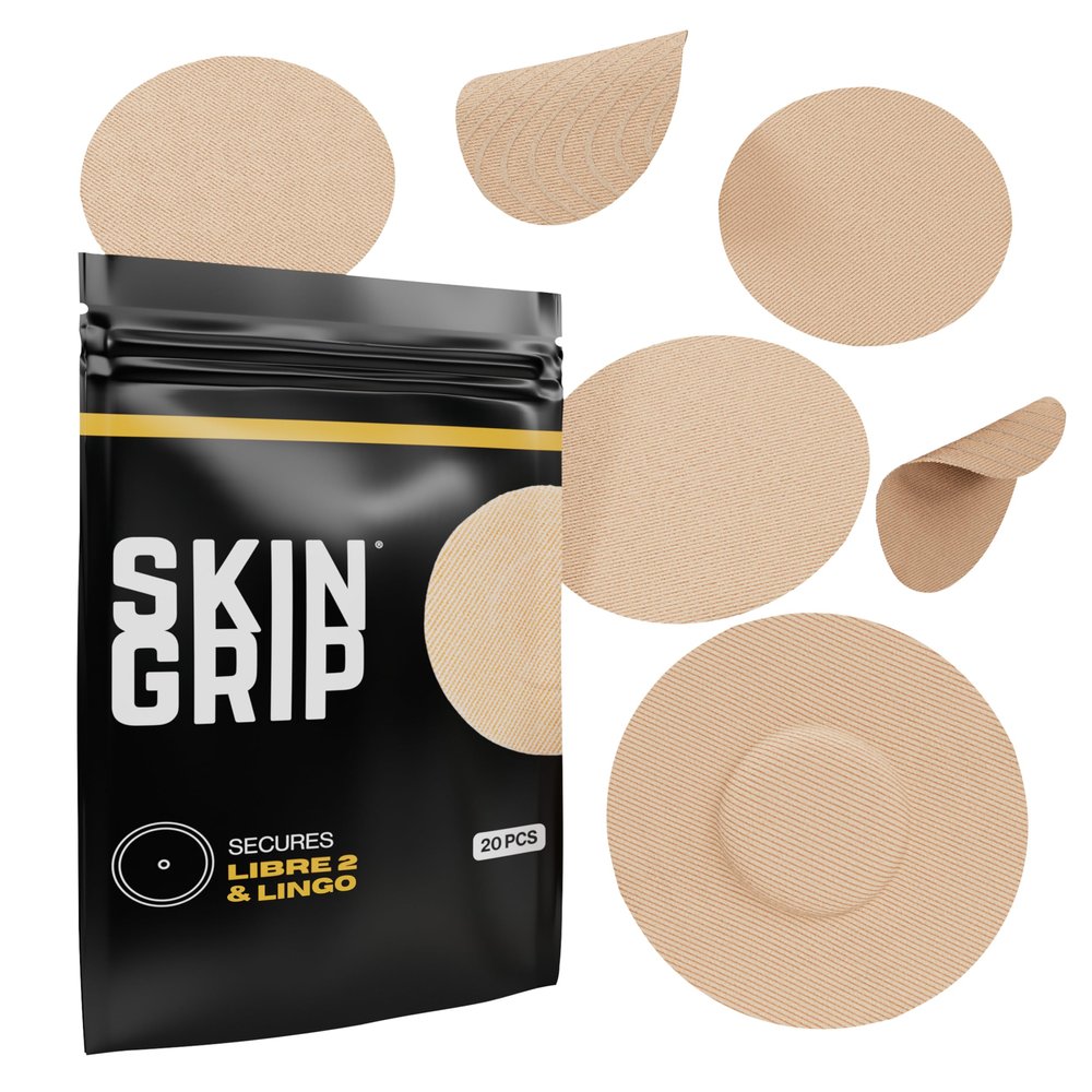 Skin Grip Freestyle Libre 2 Sensor Covers & Lingo CGM Waterproof and Sweatproof Adhesive for 10-15 Days, Pre-Cut Medical Tape, Continuous Glucose Monitor Patch 20 Pack, Tan