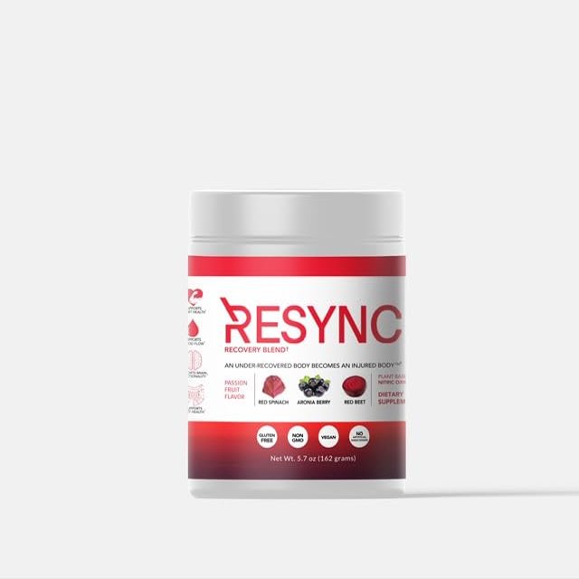 Resync - Recovery Blend Nitric Oxide Supplement, Caffeine-Free Pre & Post Workout Recovery Drink Plant-Based Nitric Oxide Booster, Better Than Beet Root Powder, Passion Fruit Flavor, 5.7oz