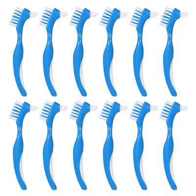 Baring 12 Pack Denture Brush Hard Denture Cleaning Brush False Teeth Brush Toothbrush Multi-Layered Bristles&Portable Denture Double Sided Brush
