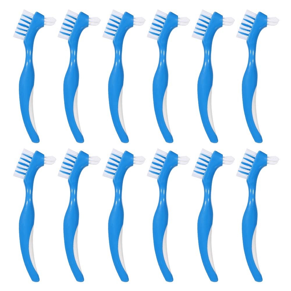 Baring 12 Pack Denture Brush Hard Denture Cleaning Brush False Teeth Brush Toothbrush Multi-Layered Bristles&Portable Denture Double Sided Brush