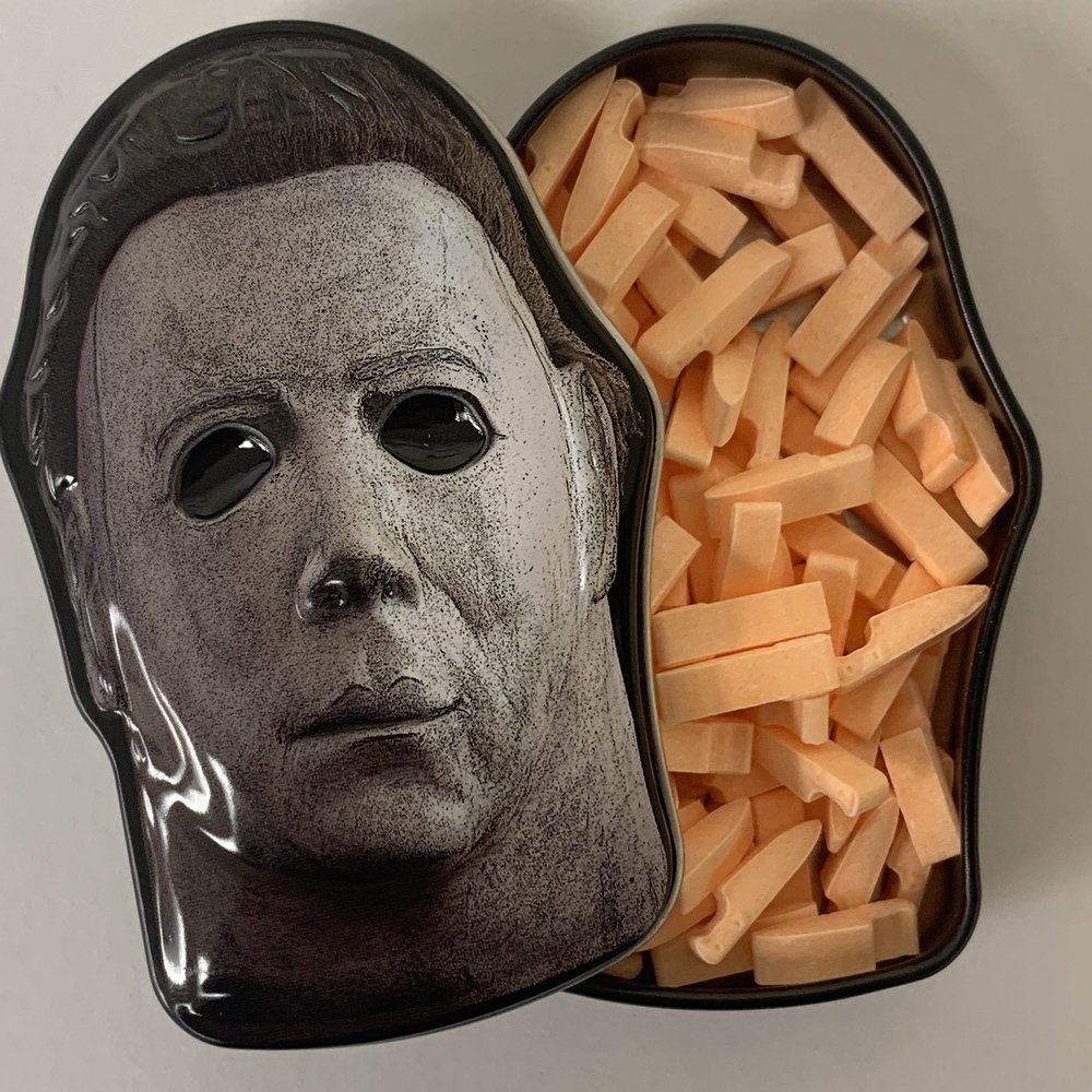 Halloween II Slasher Mask Candy - One (1) Collectible Michael Myers Mask Tin- Butcher Knife Sour Orange Flavor