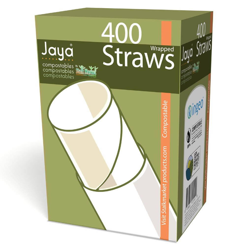 Planet+ 100% Compostable PLA Straws, Individually Wrapped, Jumbo, 7.75-inch, (Pack of 400)