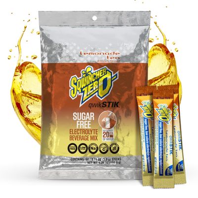 Sqwincher Zero Qwik Stik, Lemonade Tea, Sugar Free, Low Calorie, Low Sodium Electrolyte Powder Hydration Drink Mix, .11 0z Packet (Pack of 50)