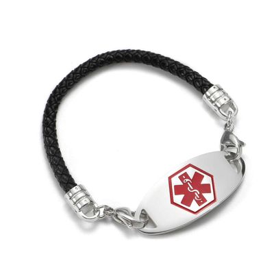 BAIYI HOPE Braided Leather Medical Emergency Bracelets Stainless Steel Medical Alert ID Bracelets Interchangeable Medical Awareness Bracelets Free Engraving