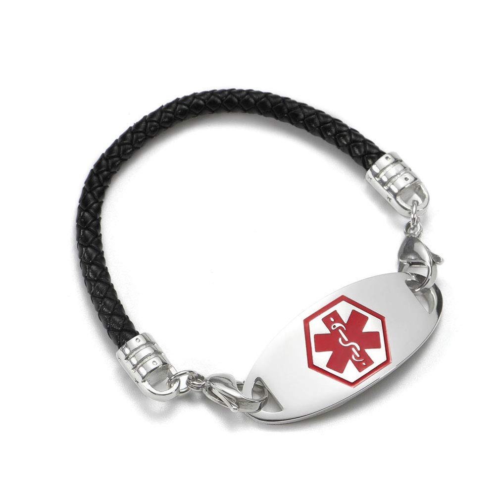 BAIYI HOPE Braided Leather Medical Emergency Bracelets Stainless Steel Medical Alert ID Bracelets Interchangeable Medical Awareness Bracelets Free Engraving