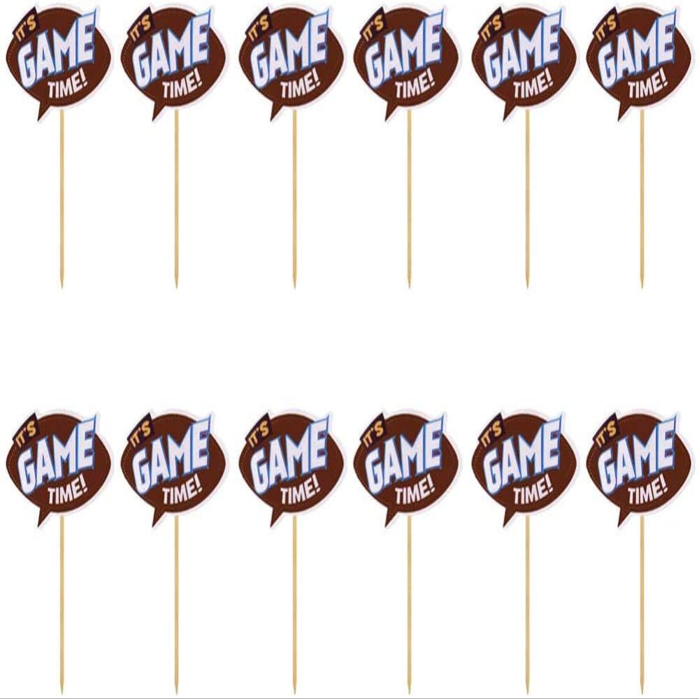 12pcs Paper Cake Topper Party Cupcake Toppers for Games Party Super Bowl Party Birthday Party Decoration - Game Time