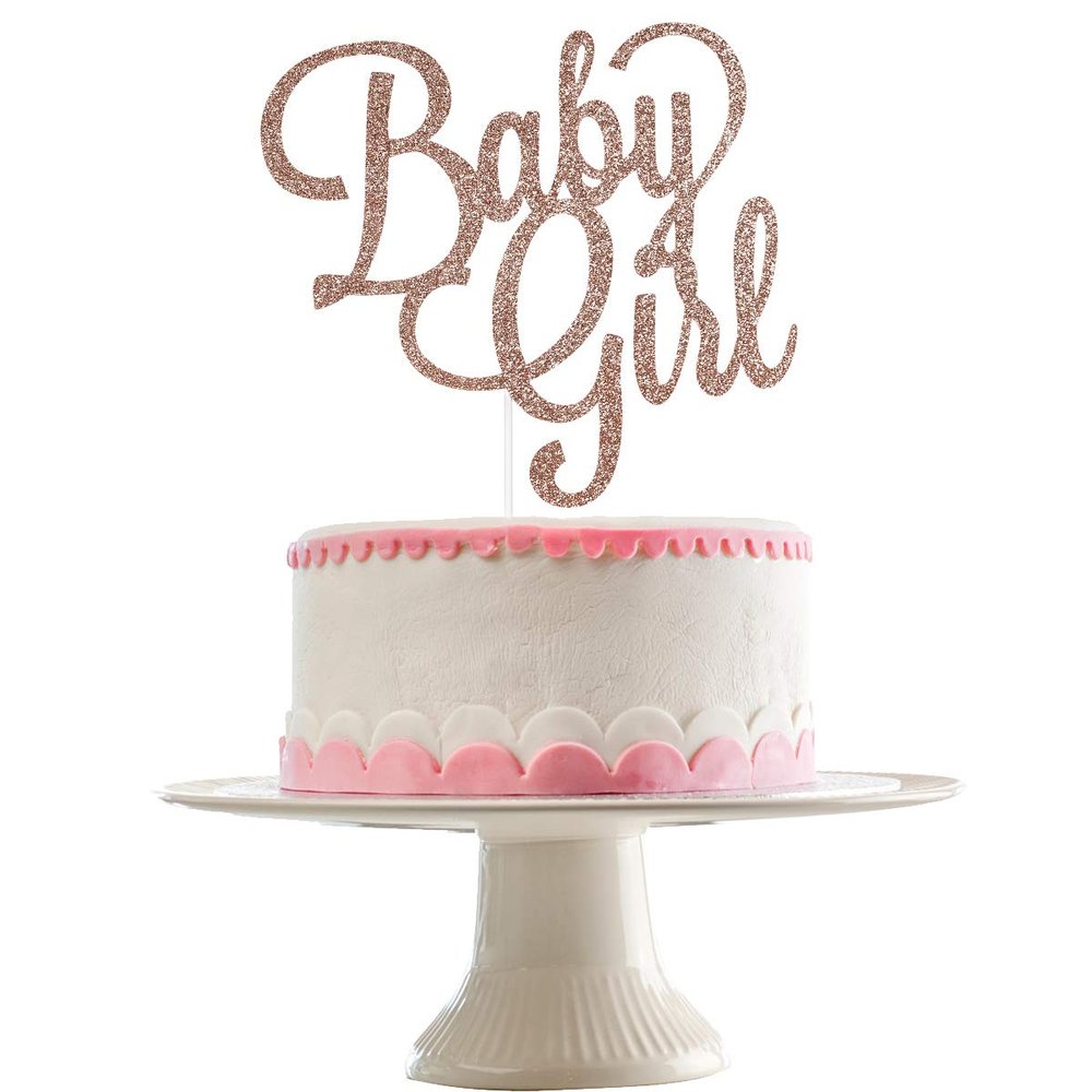 Baby Girl Cake Topper Rose Gold Glitter Baby Shower Girl Cake Topper, Baby Girl Cake Topper for Baby Shower Girl Birthday Party Cake Supplies