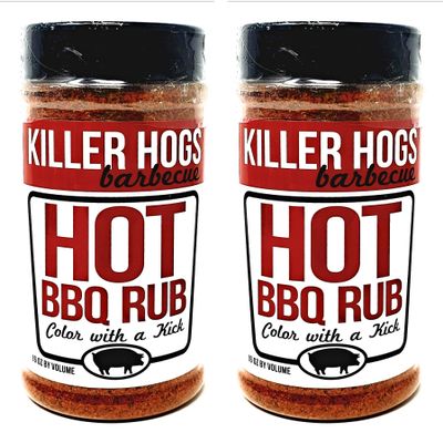 Killer Hogs Hot Barbecue Rub - Pack of 2 Bottles - 16 oz Per Bottle - 32 oz Total of Bulk Hot Killer Hogs BBQ Rub - Color with a Kick