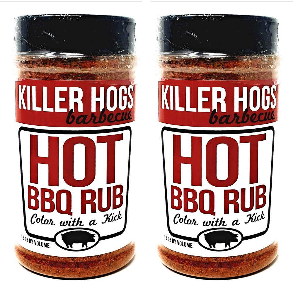 Killer Hogs Hot Barbecue Rub - Pack of 2 Bottles - 16 oz Per Bottle - 32 oz Total of Bulk Hot Killer Hogs BBQ Rub - Color with a Kick