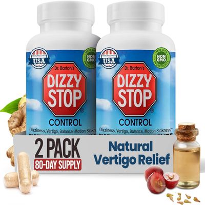 Vertigo Relief Product & NonDrowsy Motion Sickness Pills: Nausea and Dizziness, Ginger & Grape Seed Formula, Inner Ear Balance, Car, Cruise & Travel Essential, Stomach Support (80 Count  Pack of 2)