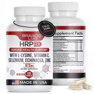 Bravado Labs L-Lysine 250mg Capsules Immune & Cold Sore Support Vegan, Non-GMO, Allergen-Free, 3rd-Party Tested, Lisina 1000 mg Organica - Made in USA