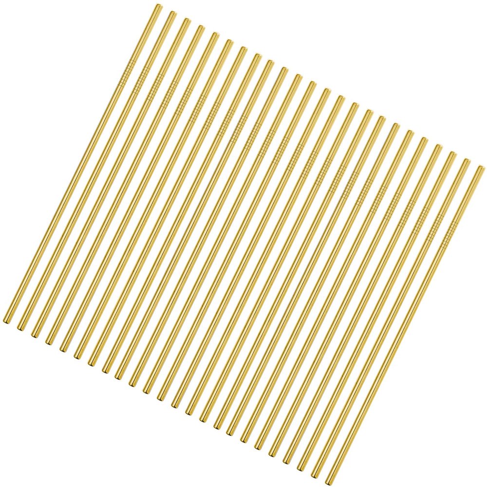 Reusable Metal Gold Straws 50Pcs.215x6mm Stainless Steel Drinking Straws in Bulk For Wholesale.8.5inch All Curved Straight Straws for 20oz Tumblers Yeti (50pcs all straight Gold-8.5")