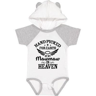 inktastic Handpicked for Earth By My Mawmaw in Heaven with Angel Wings Baby Bodysuit 6 Months White & Heather W/Ears 37297